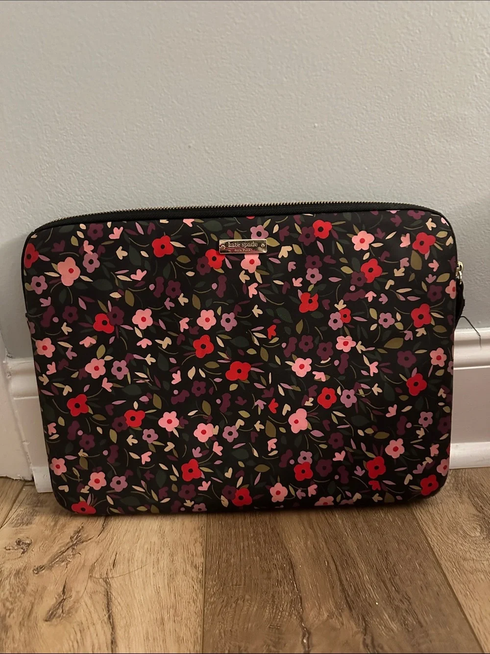 Kate Spade Black Floral Laptop Sleeve - Pink & Red Flower Print